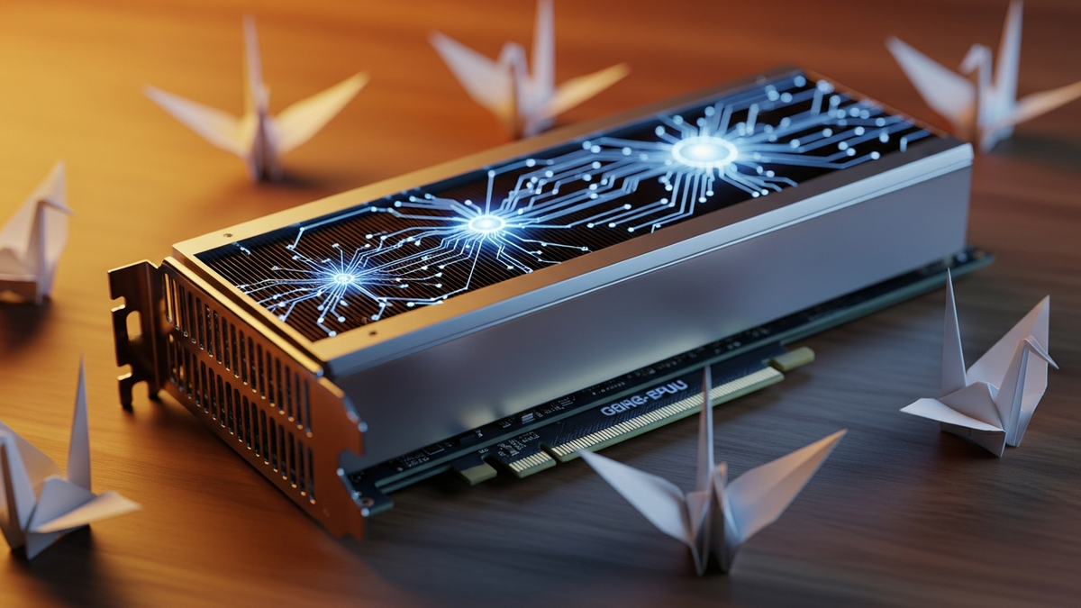 GPU on Japanese hinoki wood representing AI infrastructure in Japan