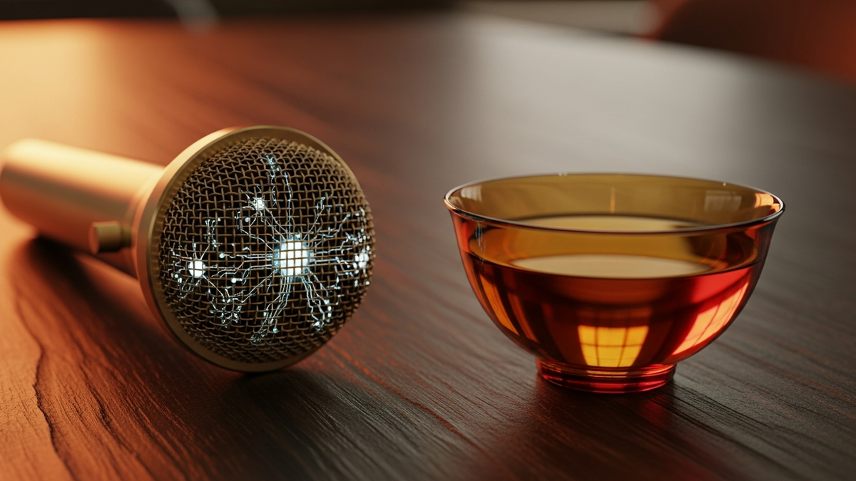 Close-up of microphone and teacup symbolising voice AI across Asia