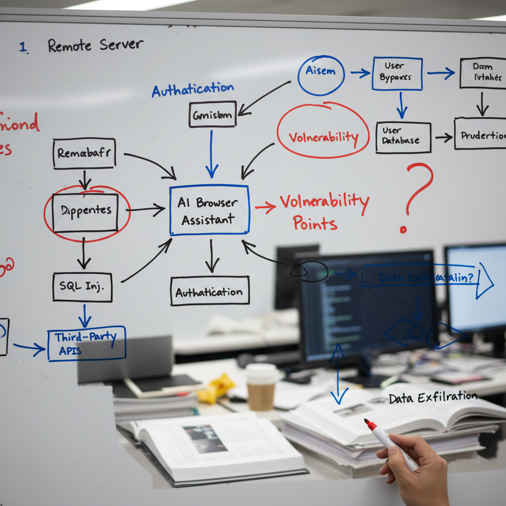 Whiteboard diagram of AI browser data leakage