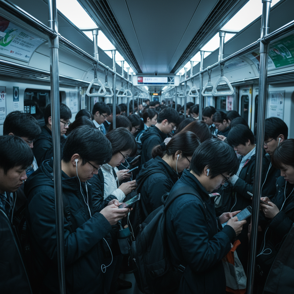 Young person learning language on phone in Asia