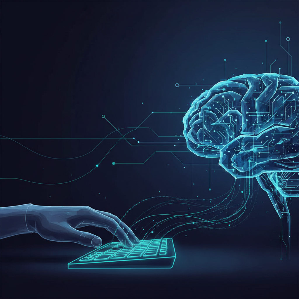 AI brain with human hand