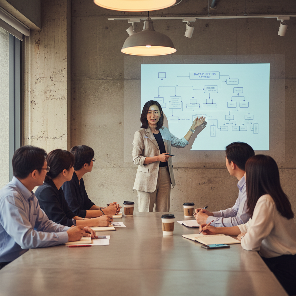Worker leading AI skills training in Singapore