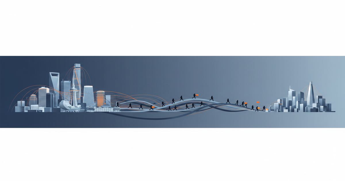 Illustration of AI talent brain drain from Asian cities to Western markets