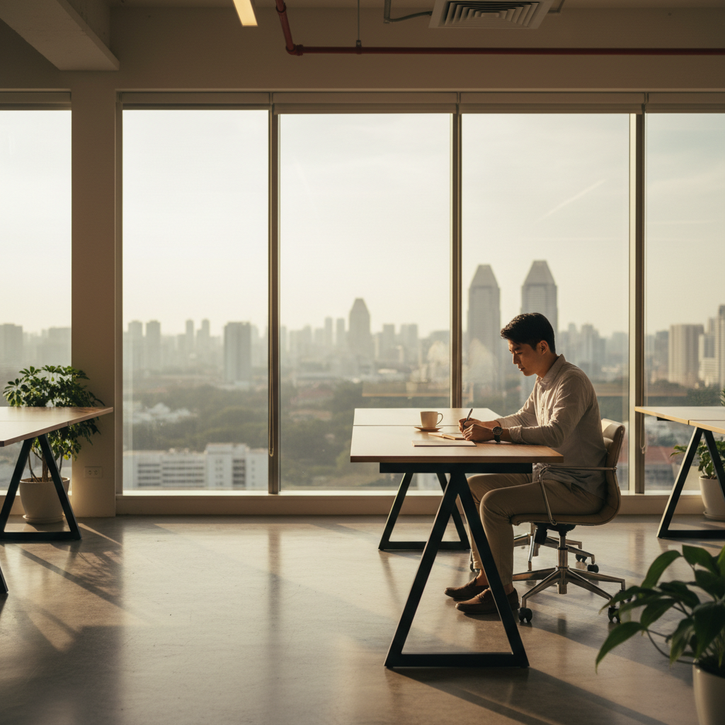 Developer at coworking space studying AI