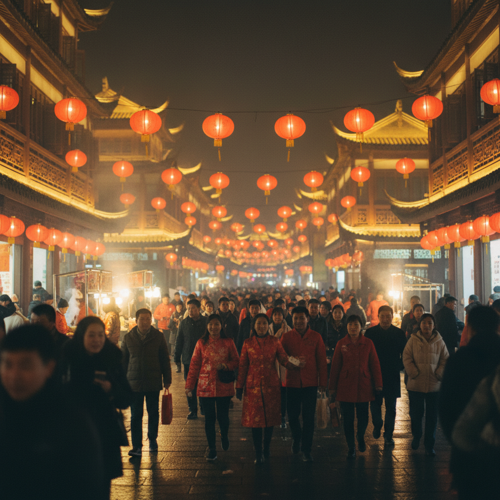 Vibrant Chinese street scene during Lunar New Year
