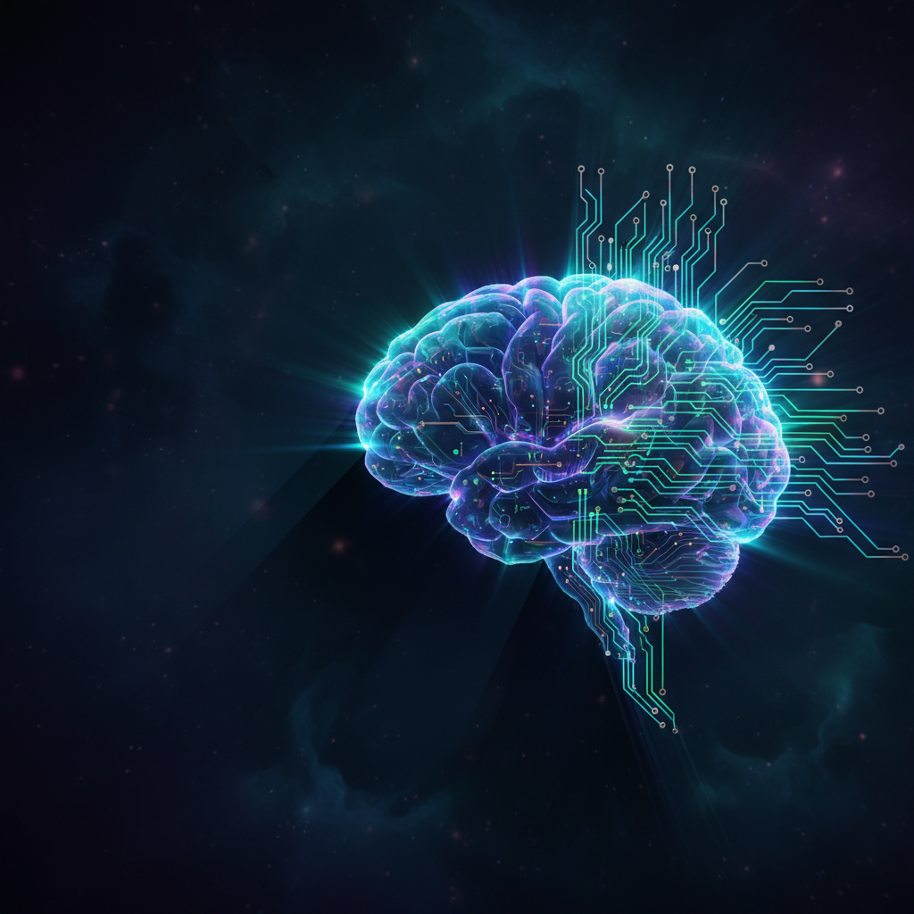 Abstract AI brain glowing circuits