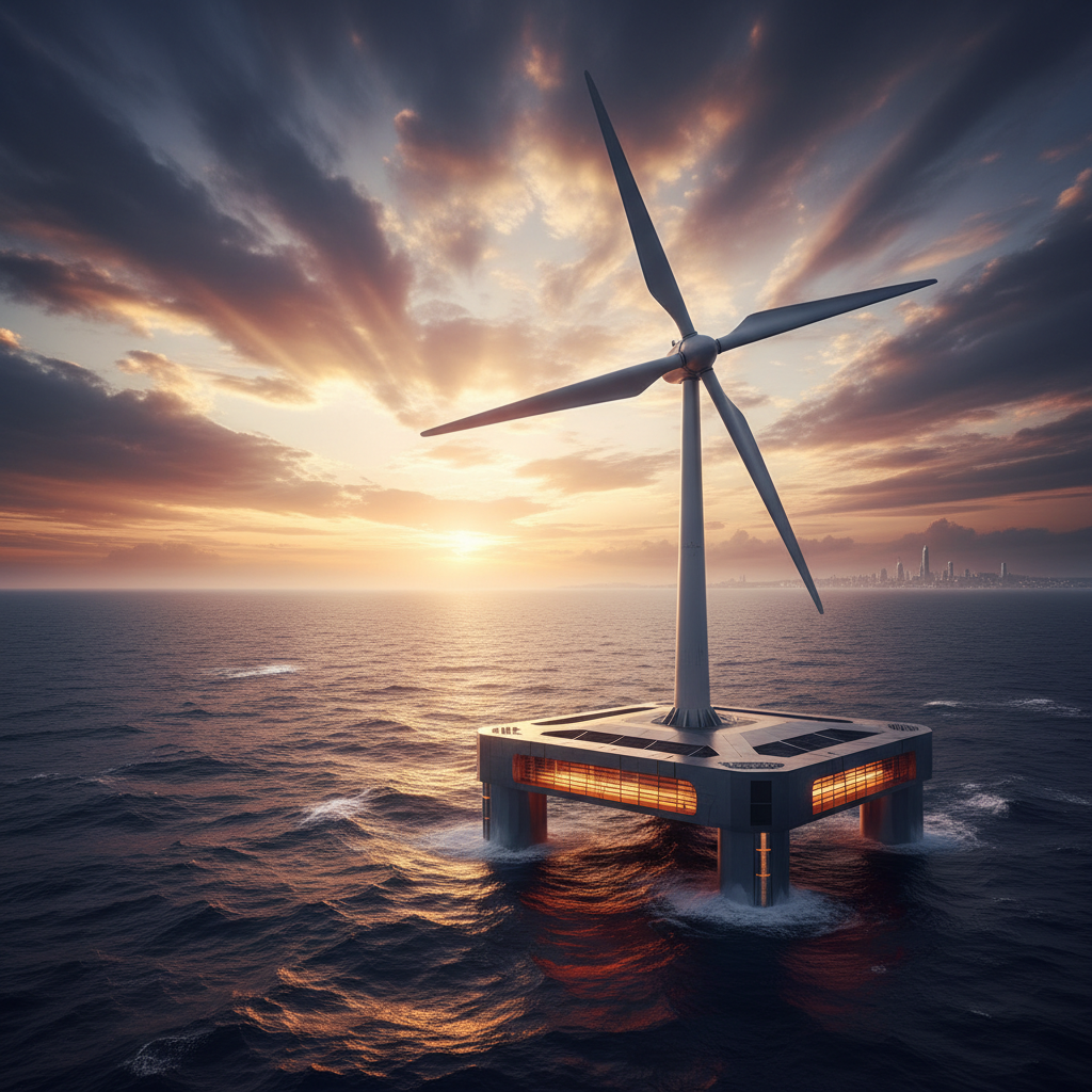 Floating offshore wind turbine with data centre