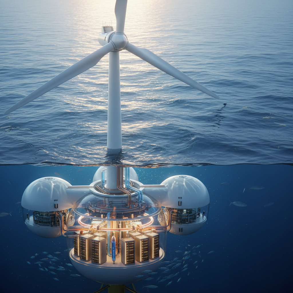 Cross-section of a floating data centre and t