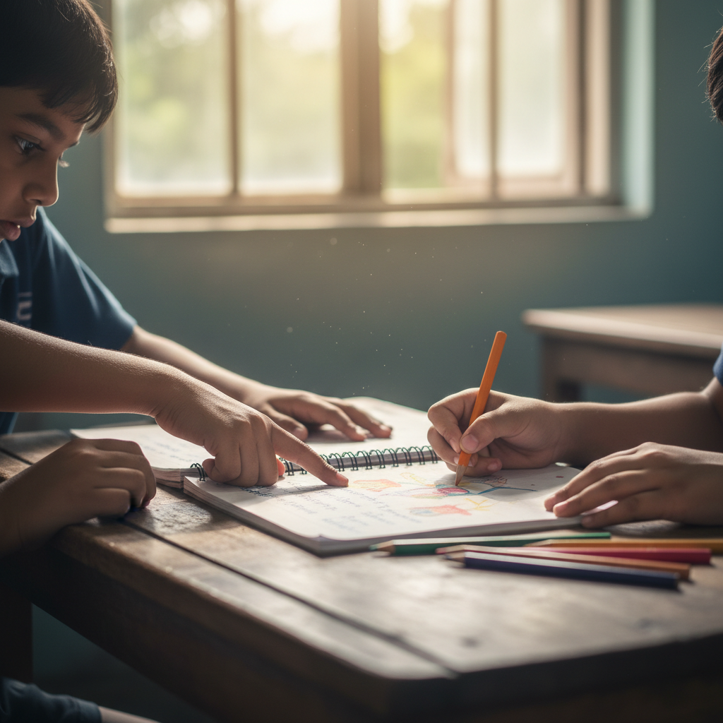 Children collaborating on learning project