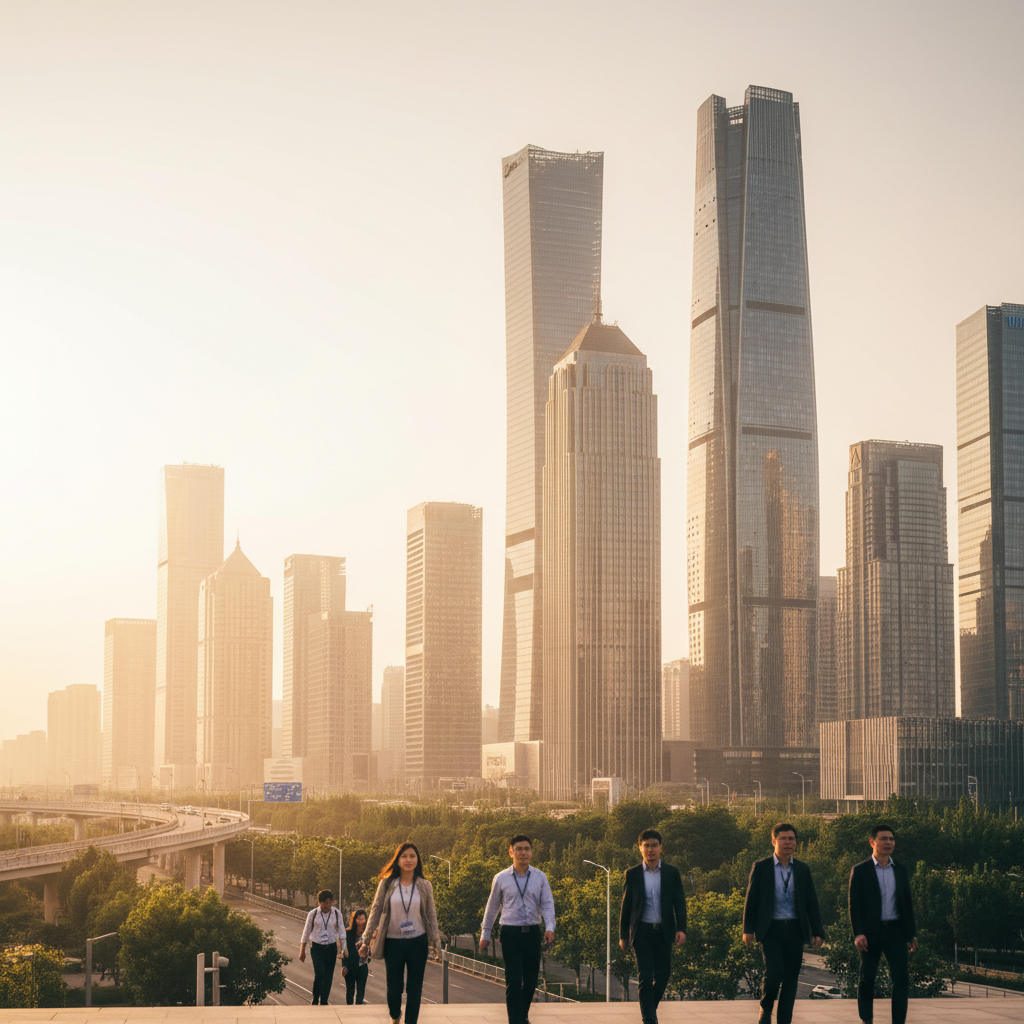Shanghai tech district at golden hour