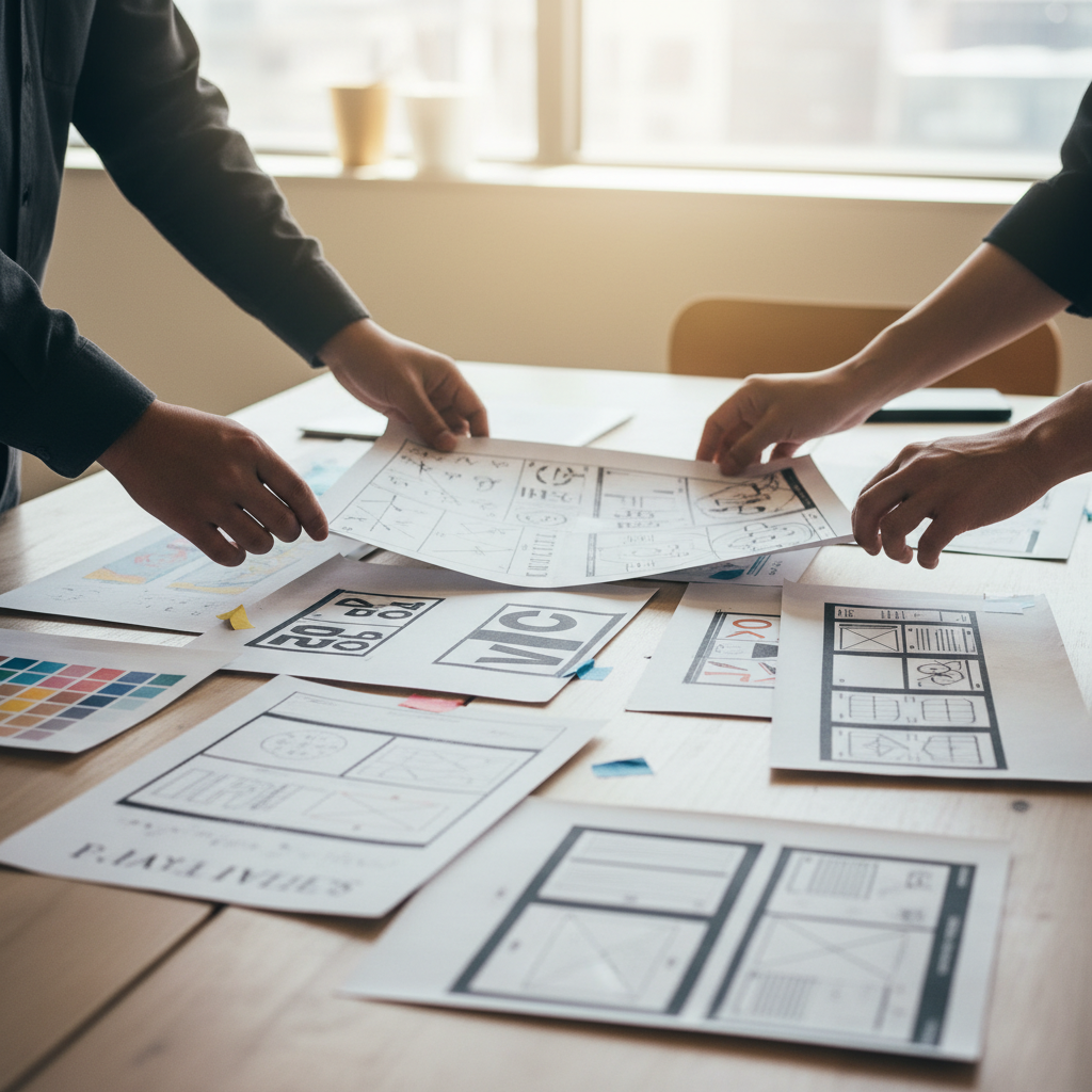 Creative design mockups arranged on a studio table