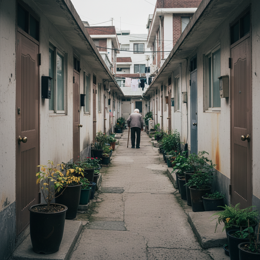 Narrow residential alley in Korean neighbourhood