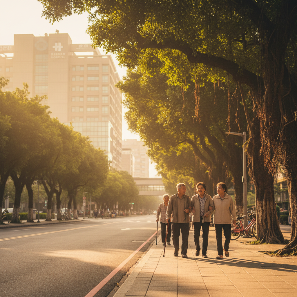 Taipei morning street scene near hospital