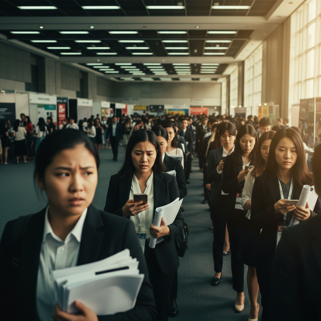 Young job seekers queuing at Asia job fair